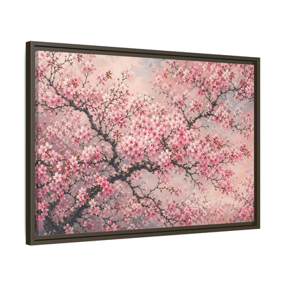 Side Mockup 11. Floral Cherry Blossoms Pink Cherry Blossoms shown as stretched canvas wall art