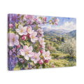Side Mockup 4. Floral Cherry Blossoms Pink Spring Landscape shown as stretched canvas wall art