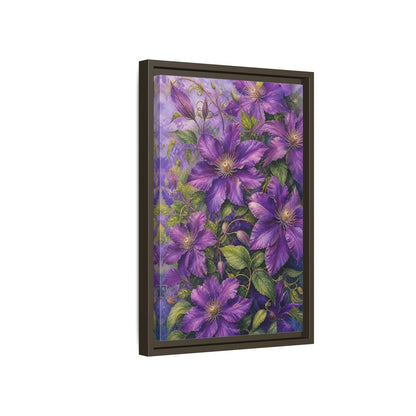 Side Mockup 5. Floral Clematis Flowers Purple Clematis shown as stretched canvas wall art