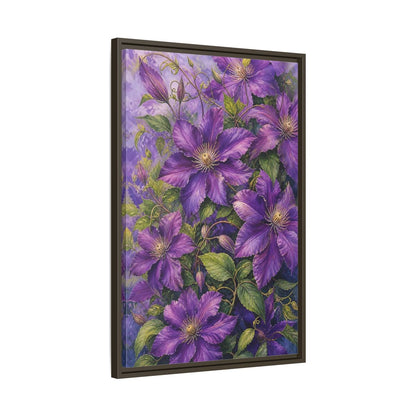 Side Mockup 11. Floral Clematis Flowers Purple Clematis shown as stretched canvas wall art
