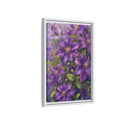 Side Mockup 4. Floral Clematis Flowers Purple Clematis shown as stretched canvas wall art