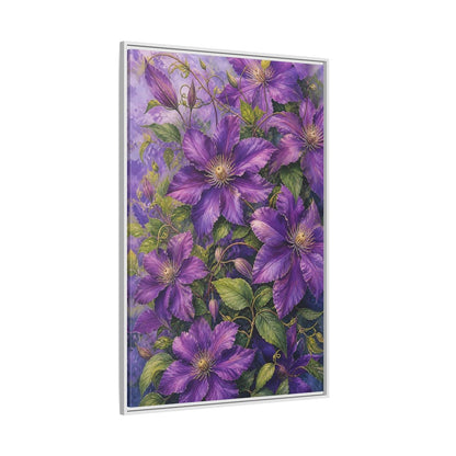 Side Mockup 7. Floral Clematis Flowers Purple Clematis shown as stretched canvas wall art