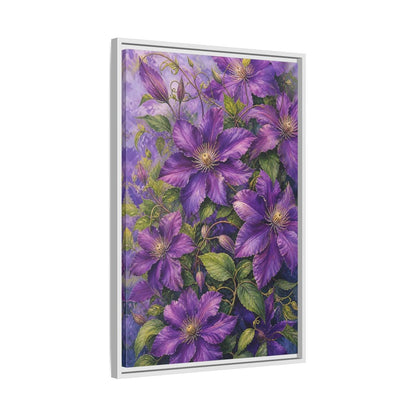 Side Mockup 10. Floral Clematis Flowers Purple Clematis shown as stretched canvas wall art