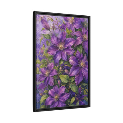 Side Mockup 14. Floral Clematis Flowers Purple Clematis shown as stretched canvas wall art