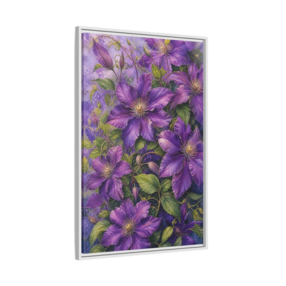 Side Mockup 9. Floral Clematis Flowers Purple Clematis shown as stretched canvas wall art