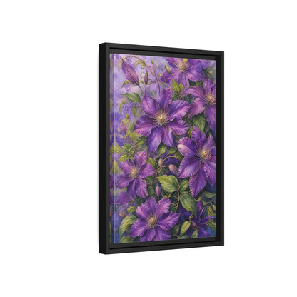 Side Mockup 6. Floral Clematis Flowers Purple Clematis shown as stretched canvas wall art