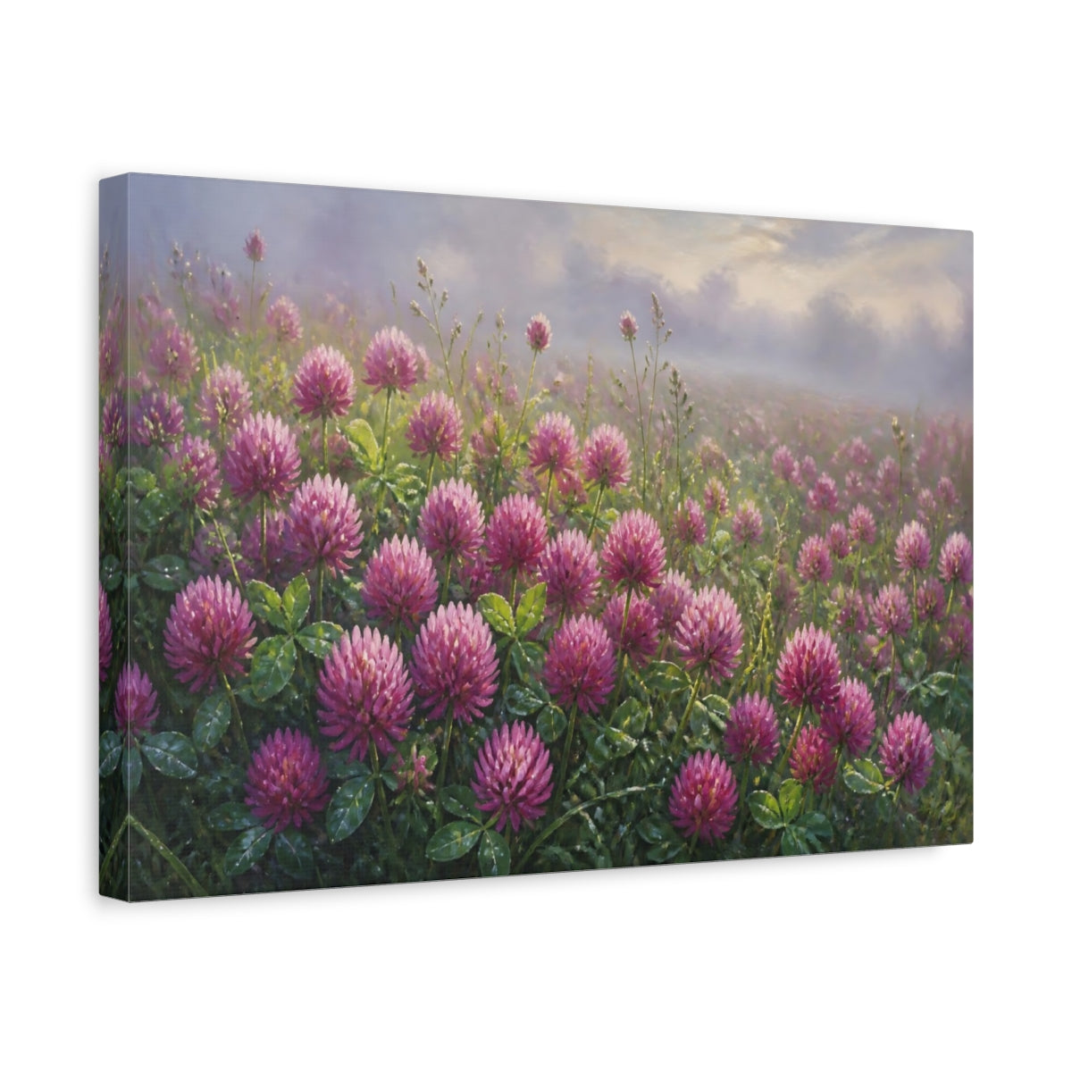 Side Mockup 4. Floral Clover Field Purple Clover Field shown as stretched canvas wall art