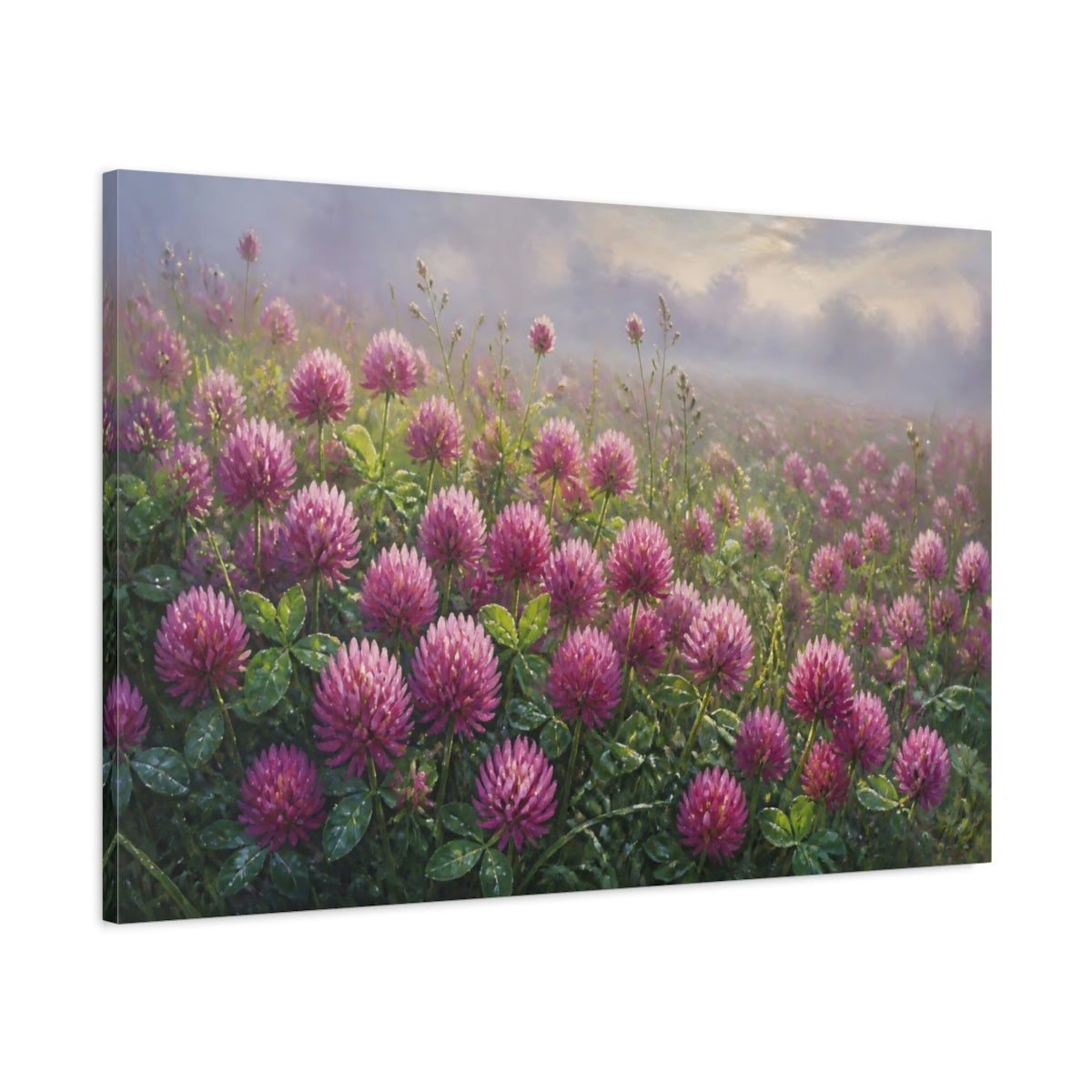 Main Mockup. Floral Clover Field Purple Clover Field shown as stretched canvas wall art