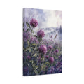 Side Mockup 4. Floral Clover Flowers Purple Clover shown as stretched canvas wall art