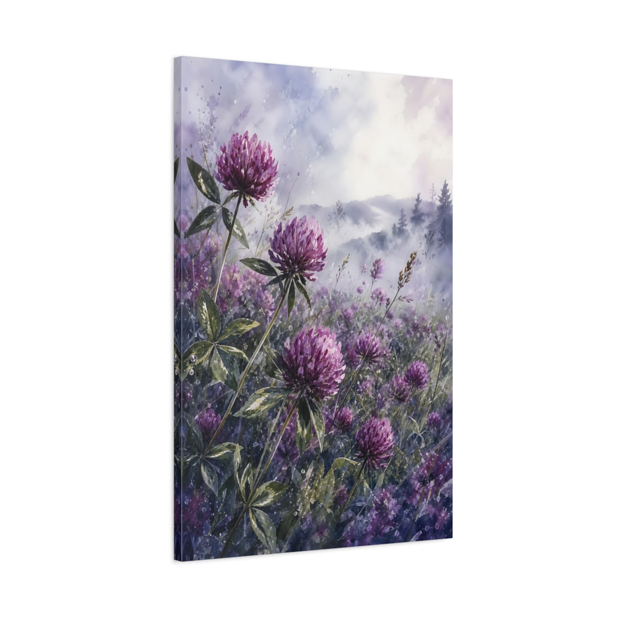 Main Mockup. Floral Clover Flowers Purple Clover shown as stretched canvas wall art