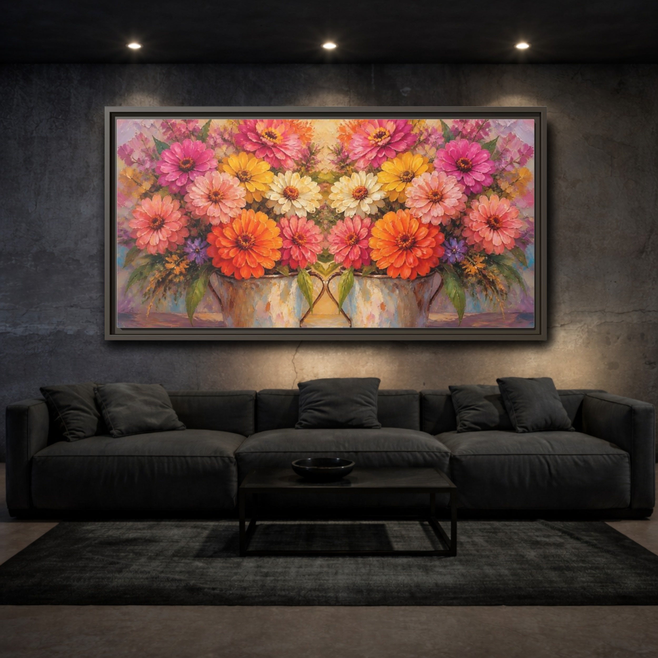 Mockup 3. Floral Colorful Flowers Colorful Flowers shown as stretched canvas wall art