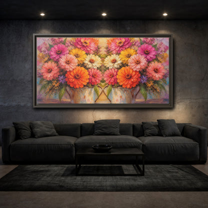 Mockup 3. Floral Colorful Flowers Colorful Flowers shown as stretched canvas wall art