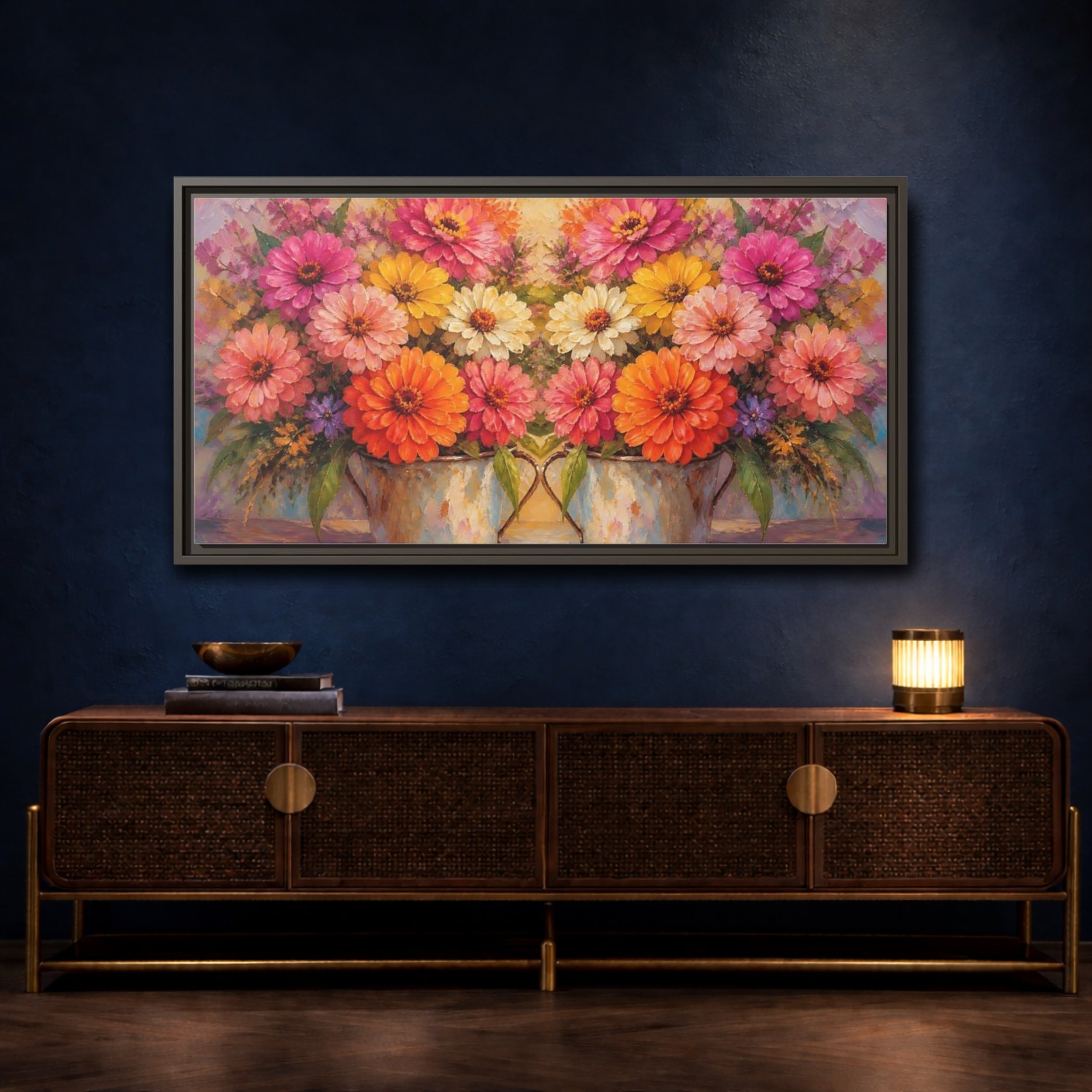 Mockup 4. Floral Colorful Flowers Colorful Flowers shown as stretched canvas wall art