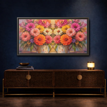 Mockup 4. Floral Colorful Flowers Colorful Flowers shown as stretched canvas wall art