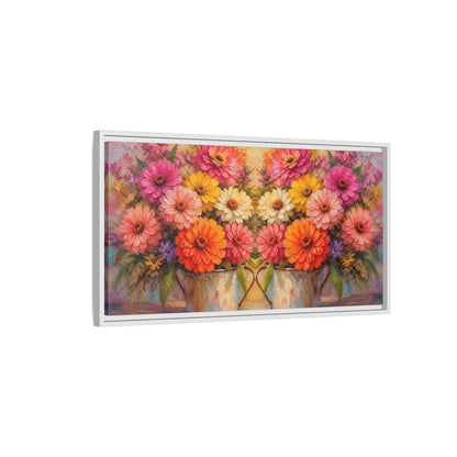 Side Mockup 1. Floral Colorful Flowers Colorful Flowers shown as stretched canvas wall art