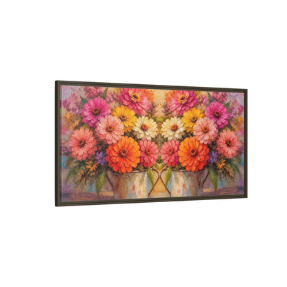 Side Mockup 4. Floral Colorful Flowers Colorful Flowers shown as stretched canvas wall art