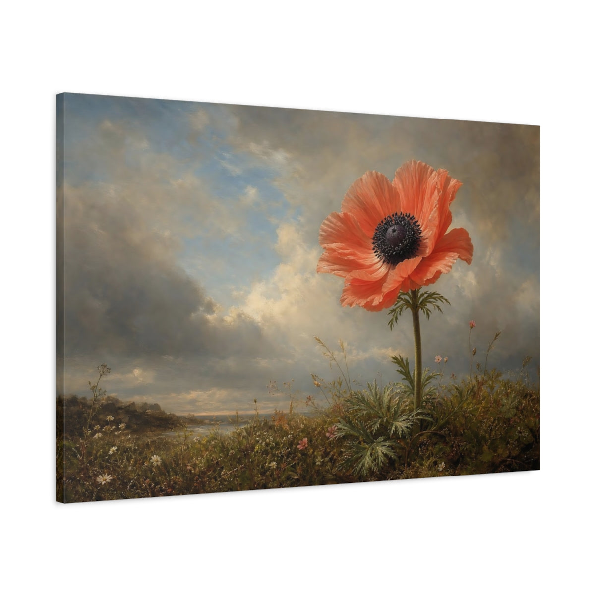 Main Mockup. Floral Coral Poppy Coral Floral shown as stretched canvas wall art