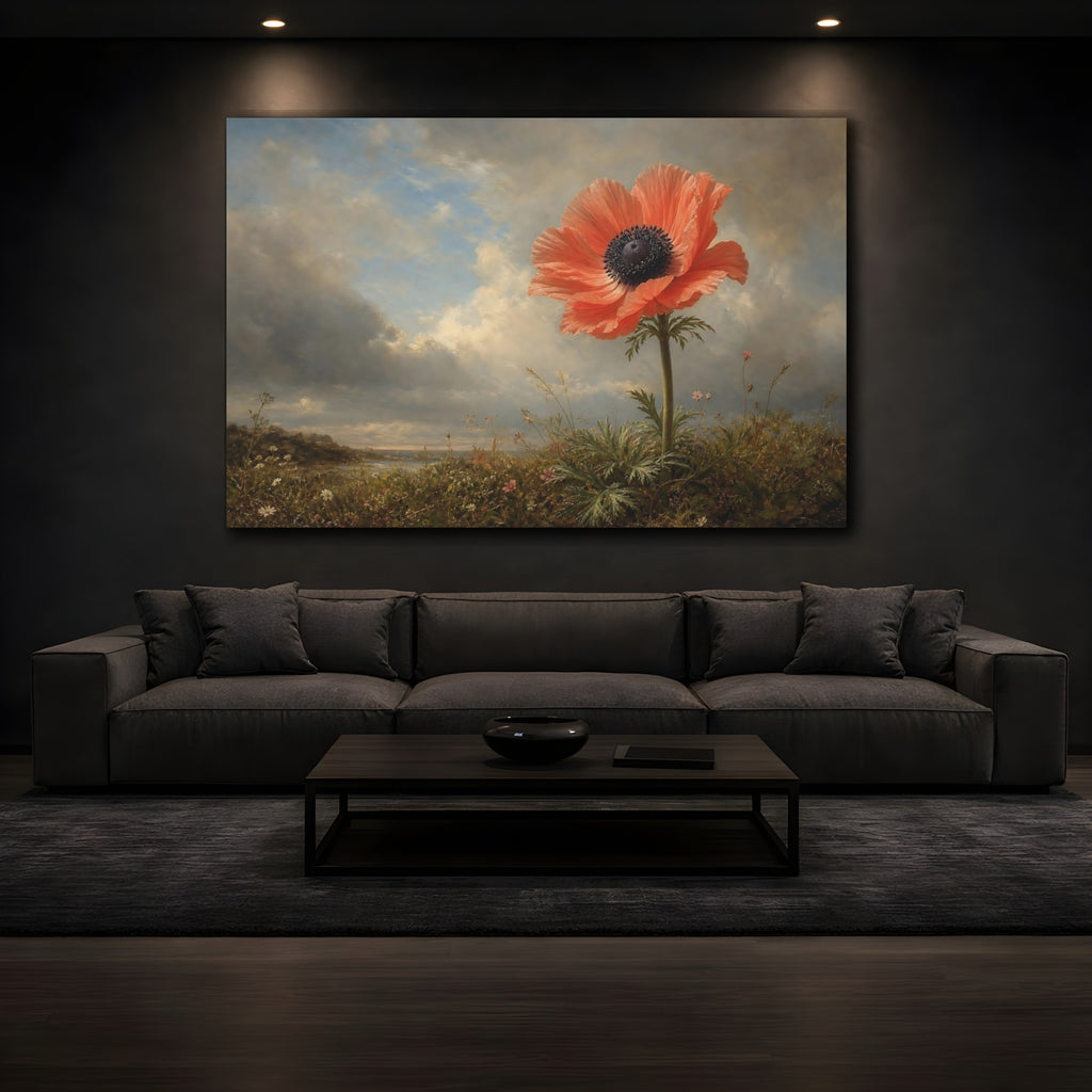 Mockup 3. Floral Coral Poppy Coral Floral shown as stretched canvas wall art