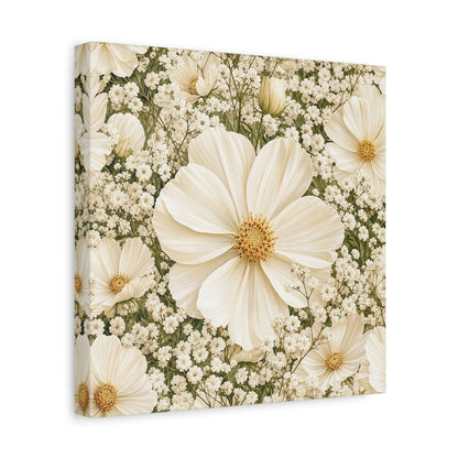 Side Mockup 8. Floral Cosmos Flowers Cream Floral shown as stretched canvas wall art