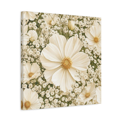 Side Mockup 5. Floral Cosmos Flowers Cream Floral shown as stretched canvas wall art