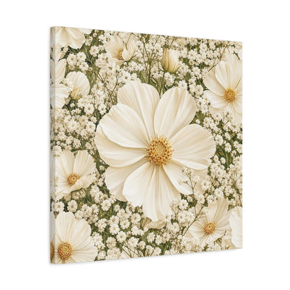 Side Mockup 4. Floral Cosmos Flowers Cream Floral shown as stretched canvas wall art