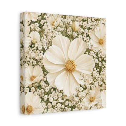 Side Mockup 9. Floral Cosmos Flowers Cream Floral shown as stretched canvas wall art