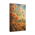 Side Mockup 4. Floral Cosmos Flowers Peach Floral Field shown as stretched canvas wall art