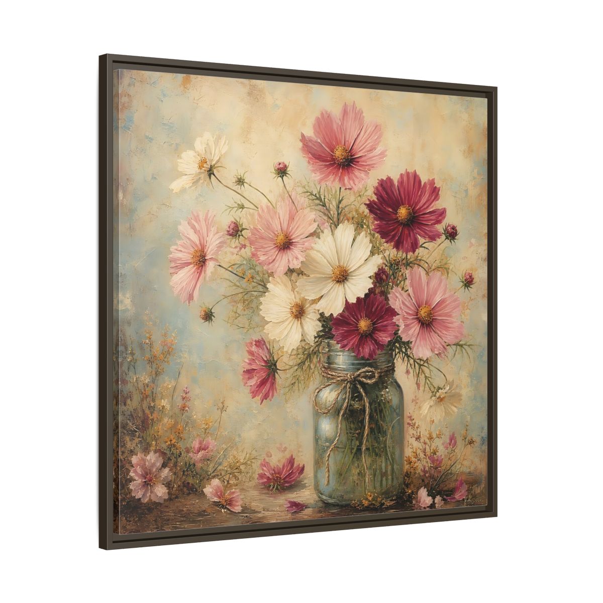 Main Mockup. Floral Cosmos Flowers Pink White Cosmos shown as stretched canvas wall art