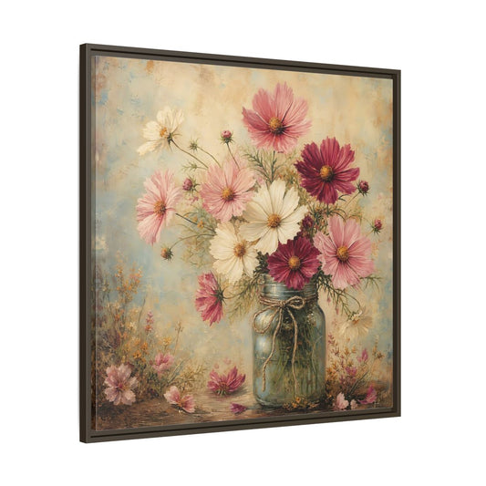 Main Mockup. Floral Cosmos Flowers Pink White Cosmos shown as stretched canvas wall art