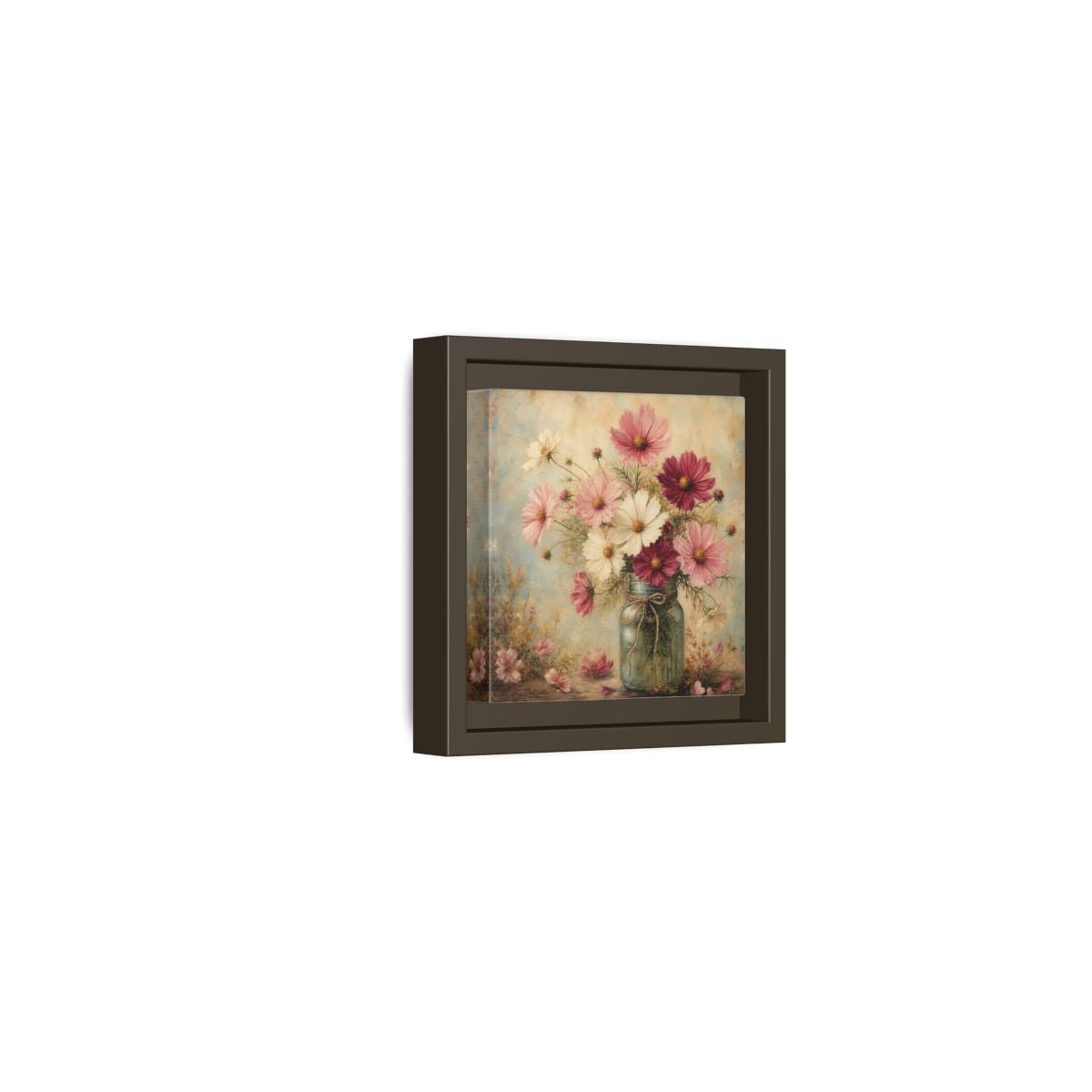 Side Mockup 23. Floral Cosmos Flowers Pink White Cosmos shown as stretched canvas wall art