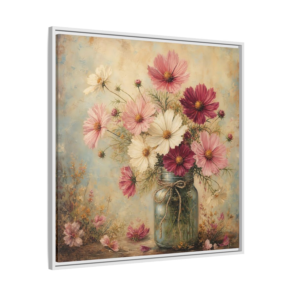 Side Mockup 25. Floral Cosmos Flowers Pink White Cosmos shown as stretched canvas wall art