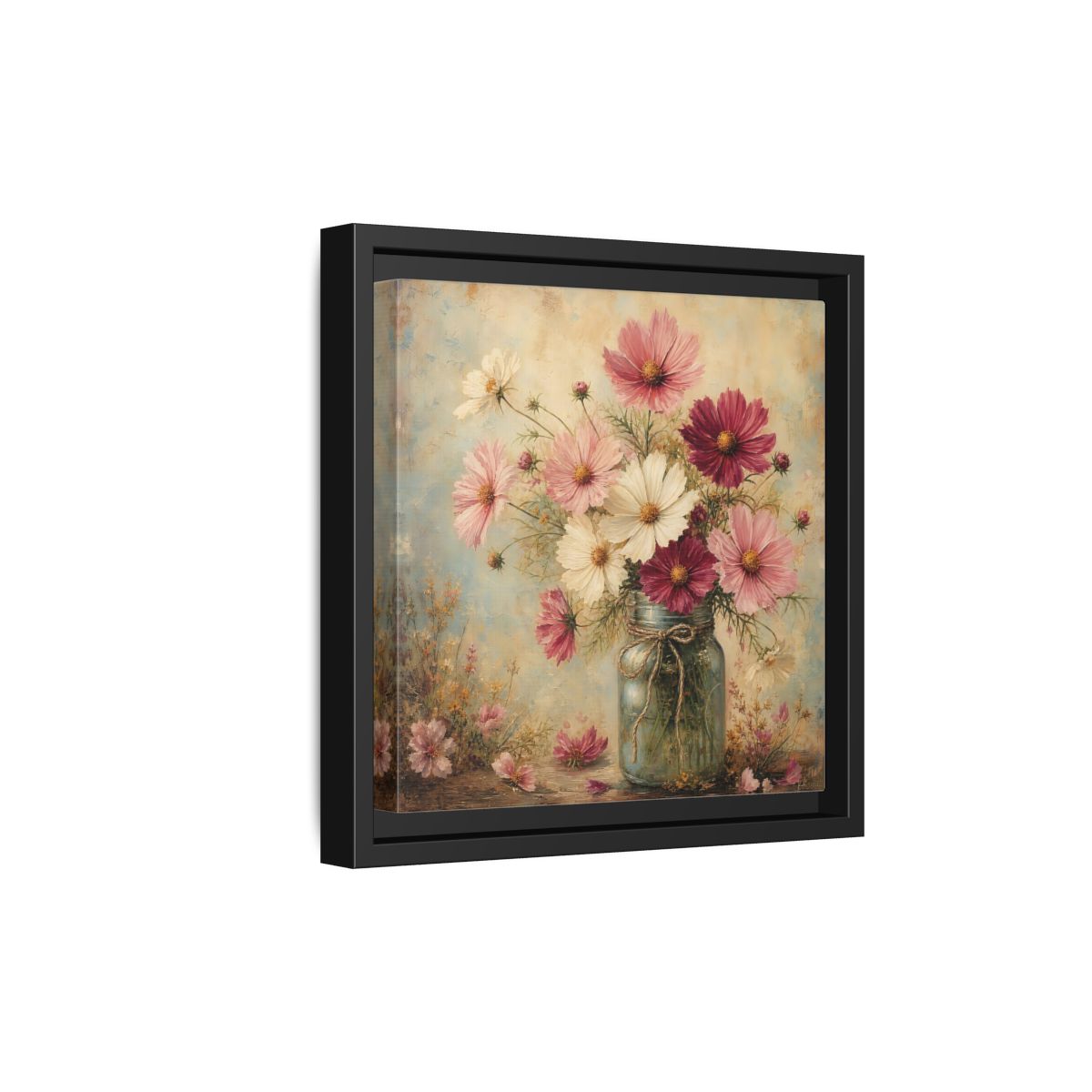 Side Mockup 21. Floral Cosmos Flowers Pink White Cosmos shown as stretched canvas wall art