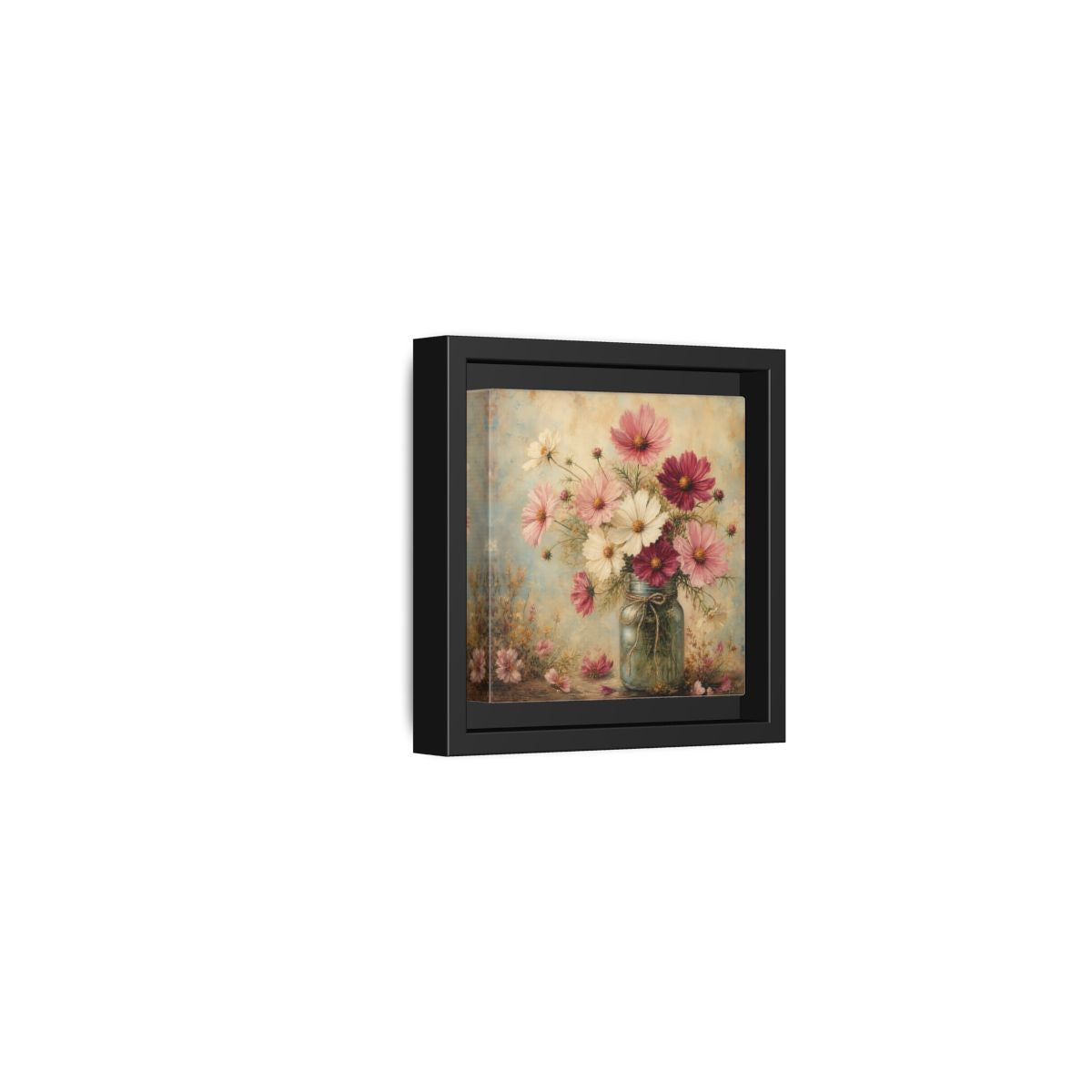 Side Mockup 24. Floral Cosmos Flowers Pink White Cosmos shown as stretched canvas wall art