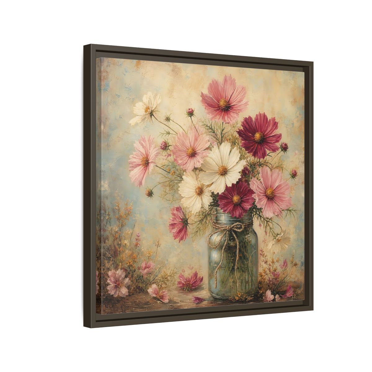 Side Mockup 11. Floral Cosmos Flowers Pink White Cosmos shown as stretched canvas wall art