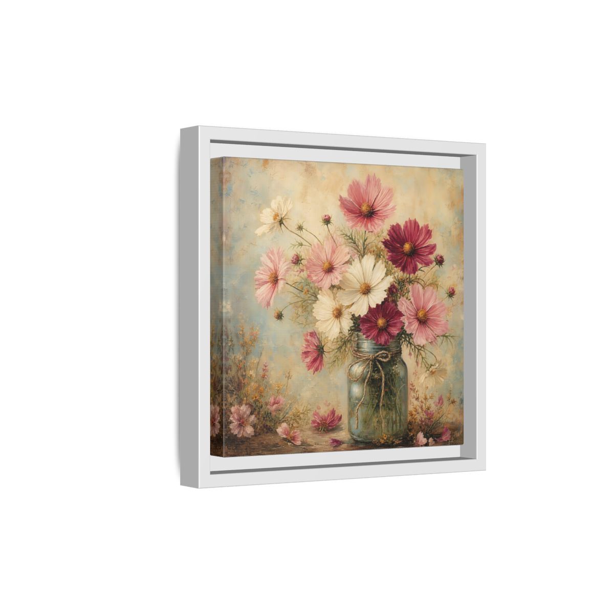 Side Mockup 19. Floral Cosmos Flowers Pink White Cosmos shown as stretched canvas wall art