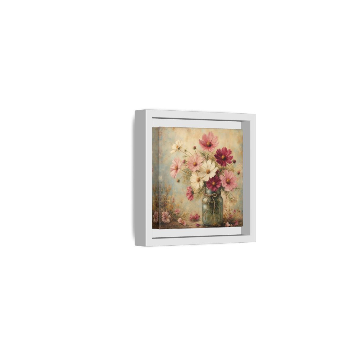 Side Mockup 22. Floral Cosmos Flowers Pink White Cosmos shown as stretched canvas wall art