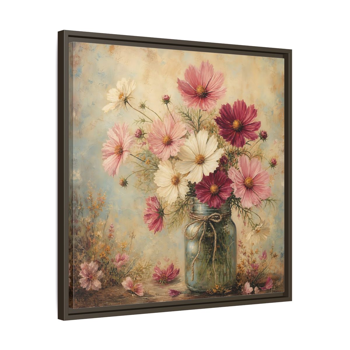 Side Mockup 27. Floral Cosmos Flowers Pink White Cosmos shown as stretched canvas wall art