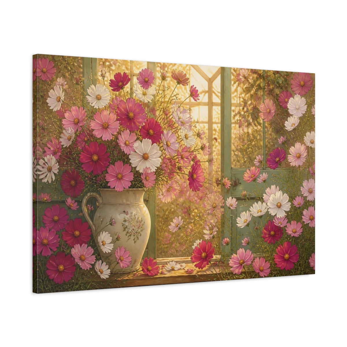 Main Mockup. Floral Cosmos Window Bouquet shown as canvas print