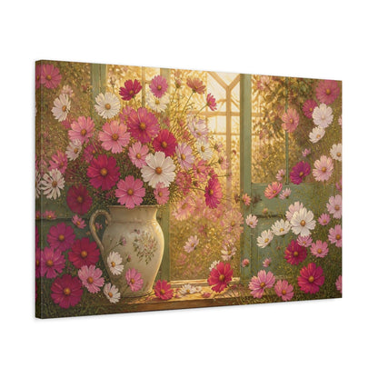Side Mockup 2. Floral Cosmos Window Bouquet shown as canvas print