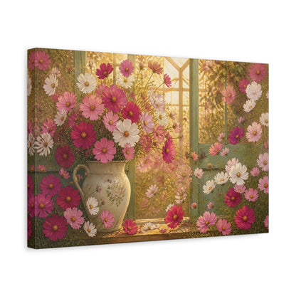 Side Mockup 4. Floral Cosmos Window Bouquet shown as canvas print