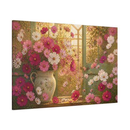 Side Mockup 1. Floral Cosmos Window Bouquet shown as canvas print