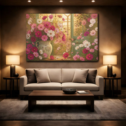 Mockup 2. Floral Cosmos Window Bouquet shown as canvas print