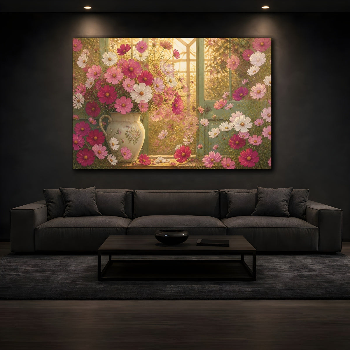 Mockup 3. Floral Cosmos Window Bouquet shown as canvas print