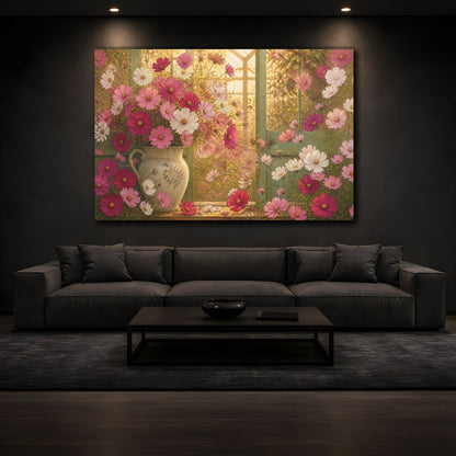 Mockup 3. Floral Cosmos Window Bouquet shown as canvas print
