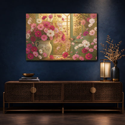 Mockup 4. Floral Cosmos Window Bouquet shown as canvas print