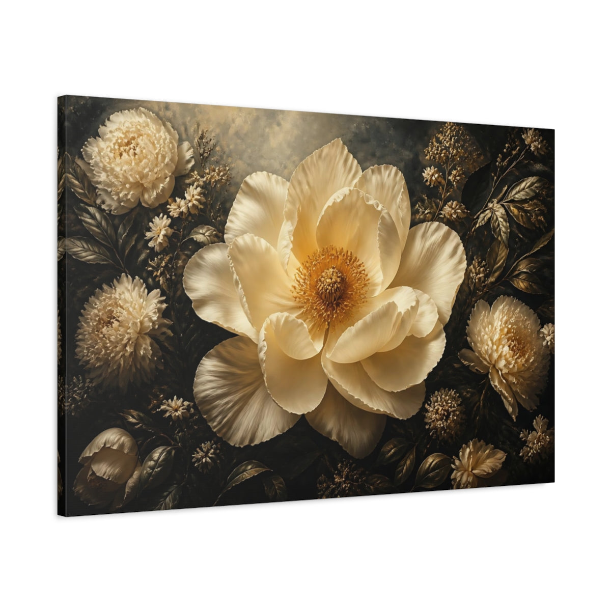 Main Mockup. Floral Cream Peony shown as canvas print