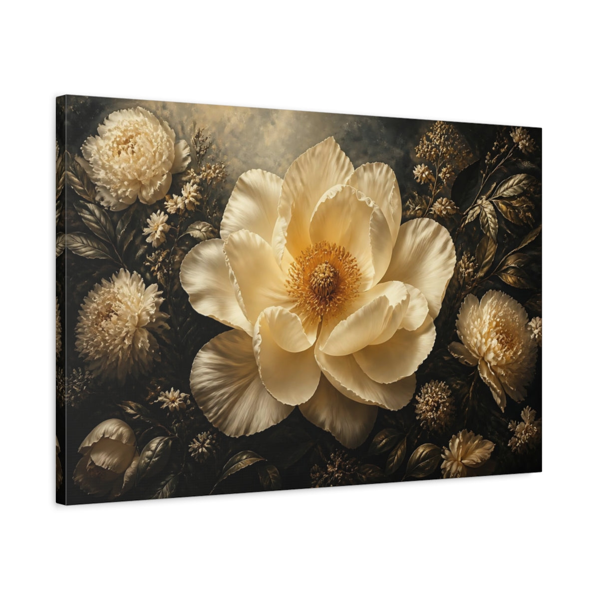 Side Mockup 2. Floral Cream Peony shown as canvas print