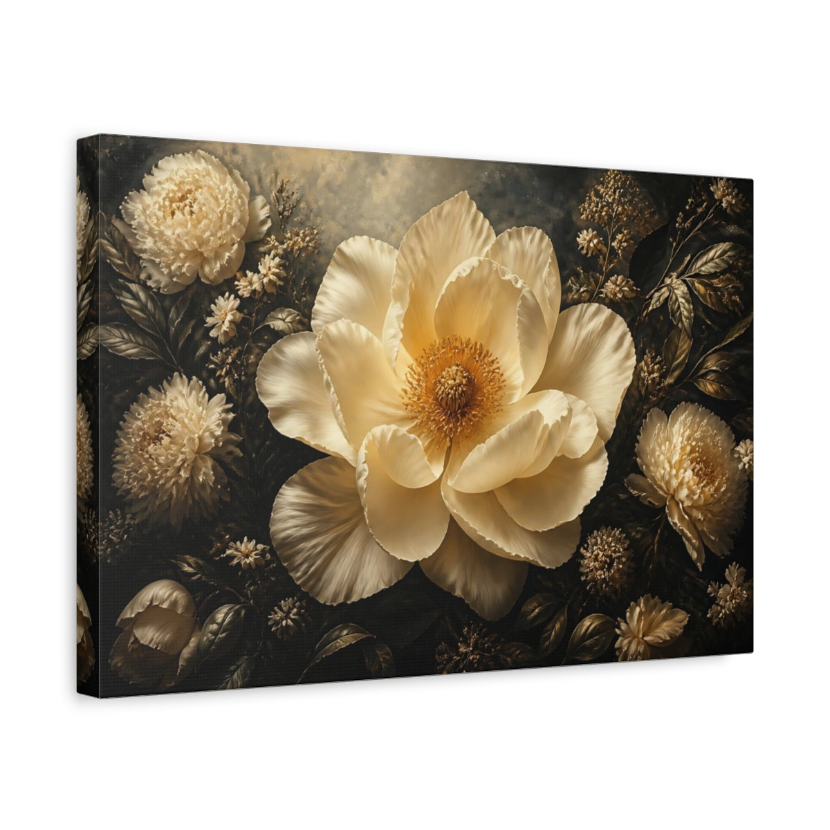 Side Mockup 4. Floral Cream Peony shown as canvas print