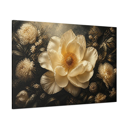 Side Mockup 1. Floral Cream Peony shown as canvas print