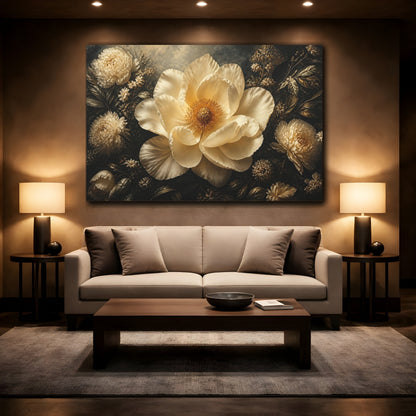 Mockup 2. Floral Cream Peony shown as canvas print